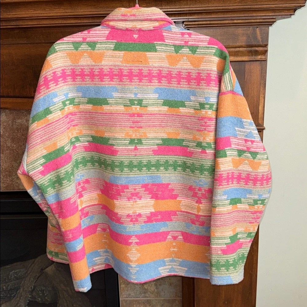 Colorful wool blend western aztec button down shirt Shacket  XL